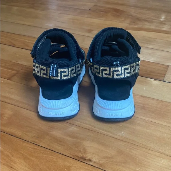 Versace Black and Gold Sandals with Greek Key Design - Picture 2 of 5